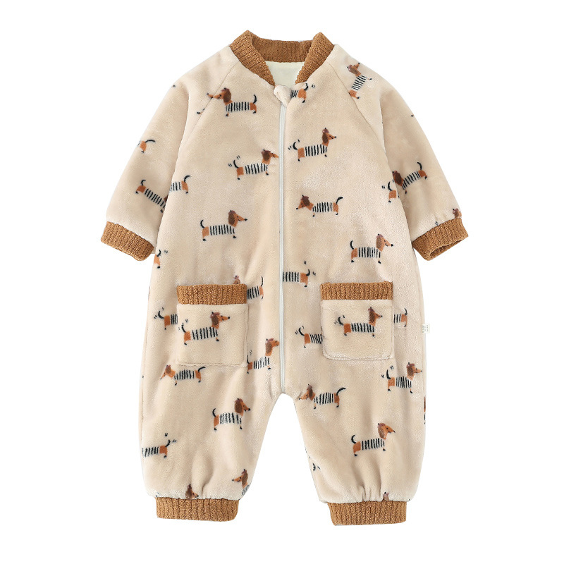 Dječja pidžama u jednom komadu za zimu, debeli flis, 100% poliester, crtani uzorak, korejski stil