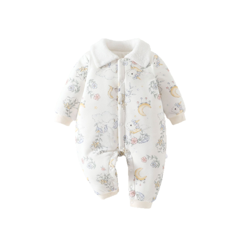 Salopetă de somn pentru bebeluși, căptușită cu bumbac, într-o singură piesă, mâneci lungi, căldură de iarnă, model desen animat