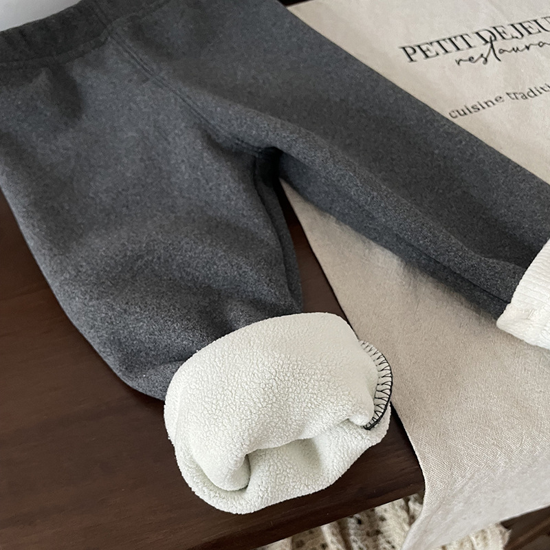 Pantaloni fete cu fleece captusit, căptușeală în formă de inimă, stil coreean, 95% poliester, talie medie, toamnă-iarnă