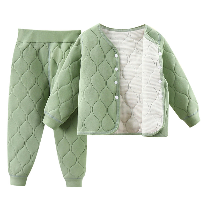 Costum de iarnă pentru copii din două piese: jachetă căptușită cu trei straturi quilted și pantaloni, culoare solidă, material poliester moale, gros, pentru vârsta 8+, toamnă–primăvară