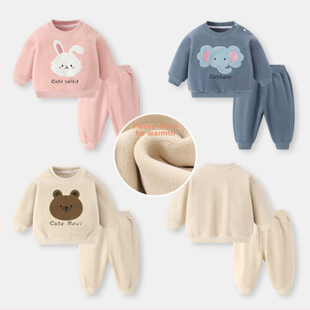 Set din două piese pentru copii: bluza cu fleece interior și pantaloni, imprimeu desen animat, 95% poliester, mâneci lungi, fără glugă, grosime normală