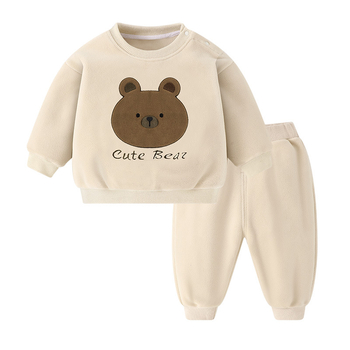 Set din două piese pentru copii: bluza cu fleece interior și pantaloni, imprimeu desen animat, 95% poliester, mâneci lungi, fără glugă, grosime normală