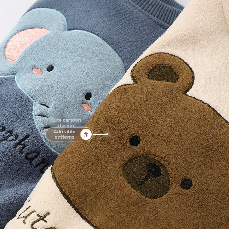 Set din două piese pentru copii: bluza cu fleece interior și pantaloni, imprimeu desen animat, 95% poliester, mâneci lungi, fără glugă, grosime normală