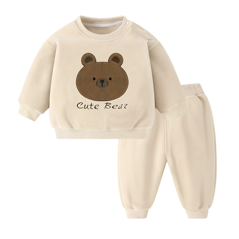 Set din două piese pentru copii: bluza cu fleece interior și pantaloni, imprimeu desen animat, 95% poliester, mâneci lungi, fără glugă, grosime normală