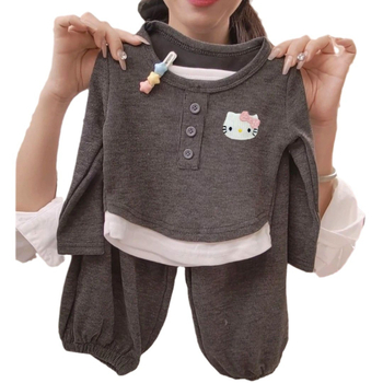 Set pentru fete, în stil coreean, din velur de oaie, două piese (top și pantaloni), 80% poliester