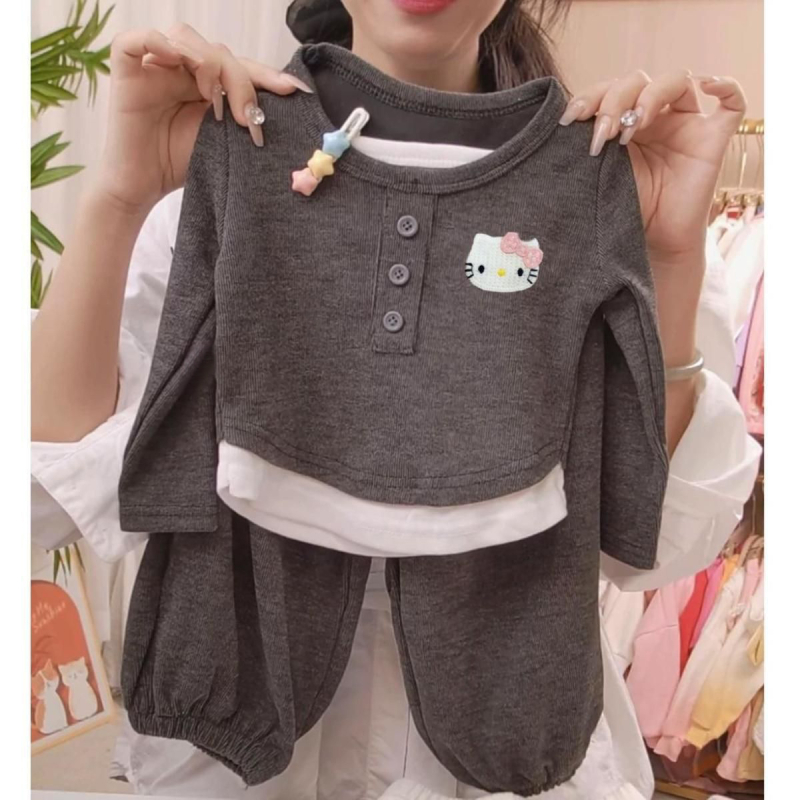 Set pentru fete, în stil coreean, din velur de oaie, două piese (top și pantaloni), 80% poliester