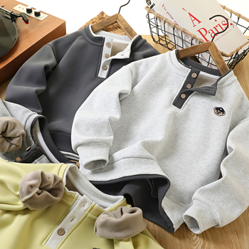 Bluza de trening pentru copii, fără glugă, stil coreean, 60% bumbac / 40% poliester, grosime normală, potrivită pentru copii peste 8 ani (peste 140 cm), primăvară–toamnă