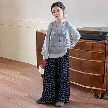 Set trei piese pentru fete, Stil coreean, Tricot acrilic, Mâneci lungi, Pulover, Model: solid/ desen animat/ avatar, Toamnă 2025