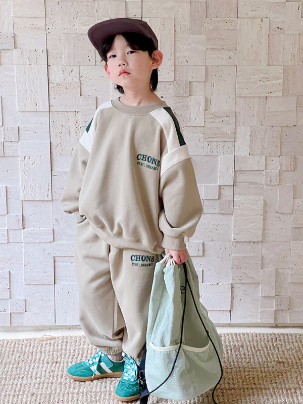 Costum pentru băieți, două piese, stil coreean, bumbac 96,5%, mâneci lungi, fără glugă, primăvară–toamnă, pentru copii peste 8 ani, înălțime peste 140 cm