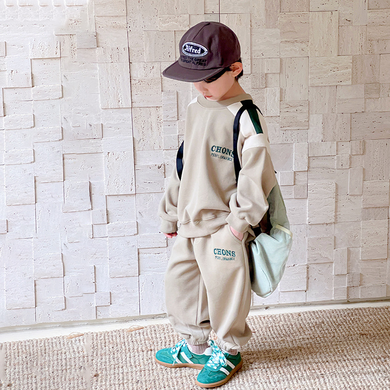 Costum pentru băieți, două piese, stil coreean, bumbac 96,5%, mâneci lungi, fără glugă, primăvară–toamnă, pentru copii peste 8 ani, înălțime peste 140 cm