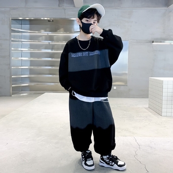 Set două piese pentru băieți, toamnă, stil coreean, din bumbac 65%, top cu mâneci lungi și pantaloni, pentru copii peste 8 ani