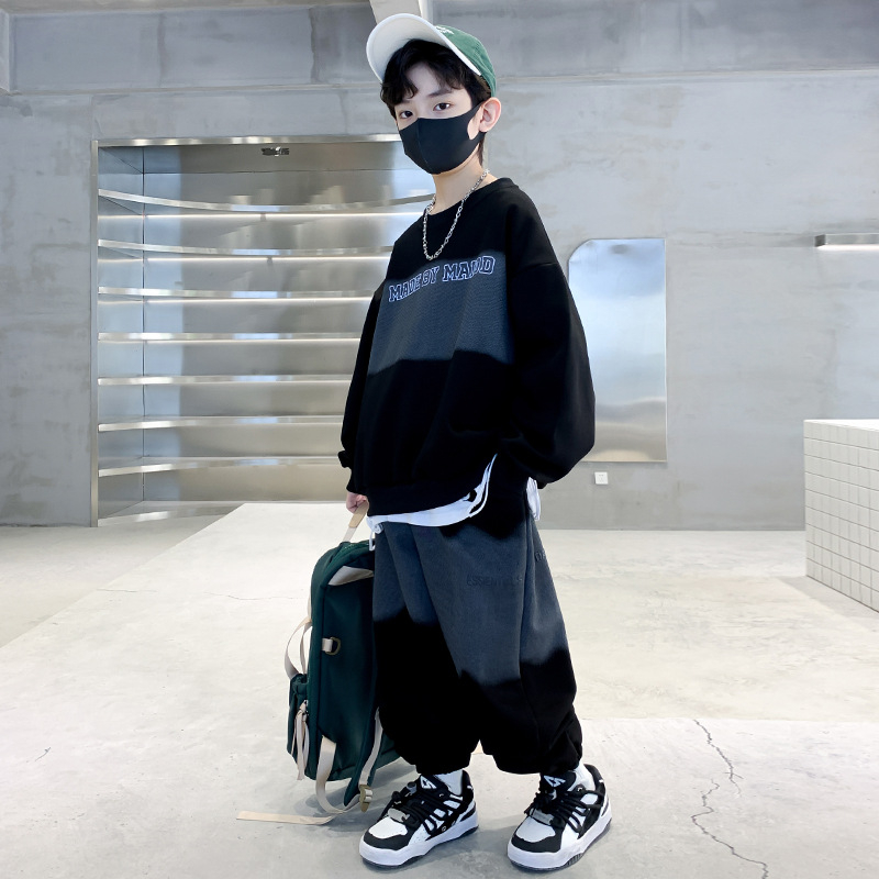 Set două piese pentru băieți, toamnă, stil coreean, din bumbac 65%, top cu mâneci lungi și pantaloni, pentru copii peste 8 ani