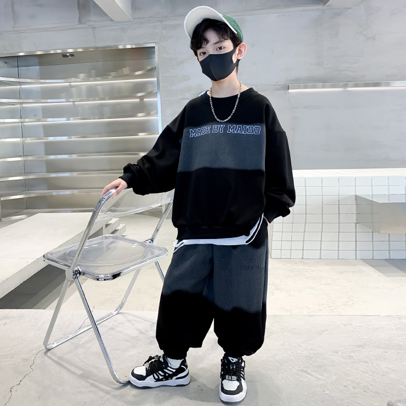 Set două piese pentru băieți, toamnă, stil coreean, din bumbac 65%, top cu mâneci lungi și pantaloni, pentru copii peste 8 ani