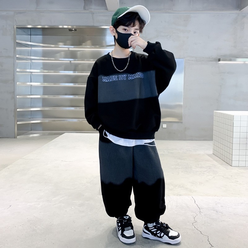 Set două piese pentru băieți, toamnă, stil coreean, din bumbac 65%, top cu mâneci lungi și pantaloni, pentru copii peste 8 ani