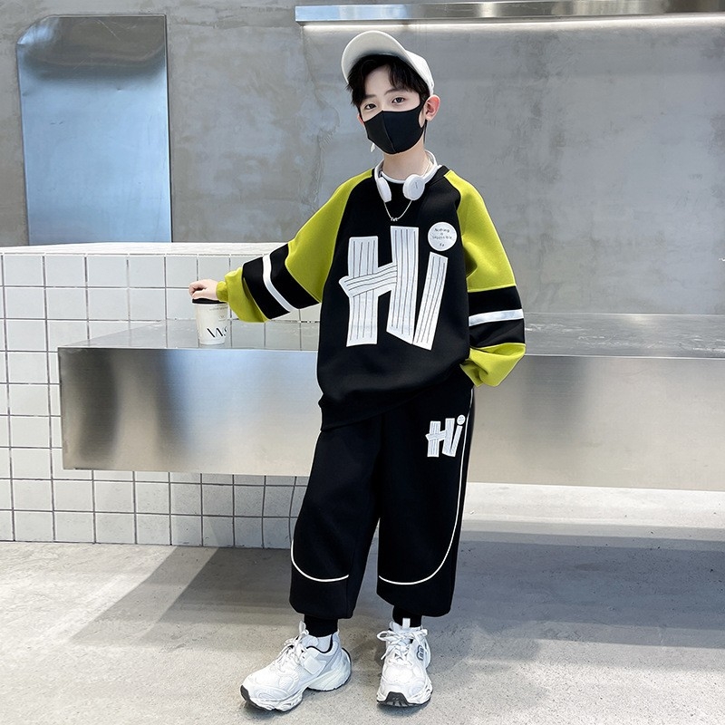Set două piese pentru băieți, toamnă, stil coreean, din bumbac 65%, top cu mâneci lungi și pantaloni, pentru copii peste 8 ani