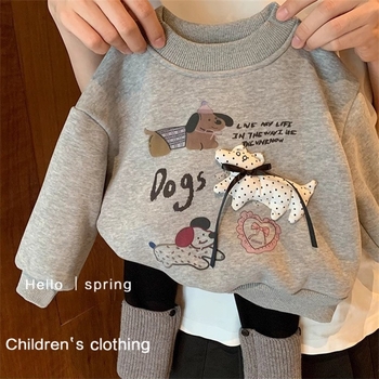 Lányoknak készült koreai stílusú fleeces belsővel ellátott pamut két részes szett, hosszú ujjú pulóveres felső és nadrág