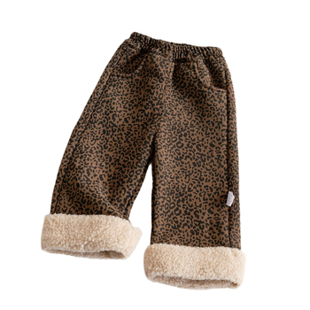 Dječje hlače za djevojčice s leopard printom, duge, srednji pojas, 50% kašmir, casual pleteni kroj
