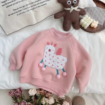 Laste kampsun bez kapuuts, Koreapärase stiiliga, karikatuuriline muster, fliisi vooder, puuvillane vooder, pullover