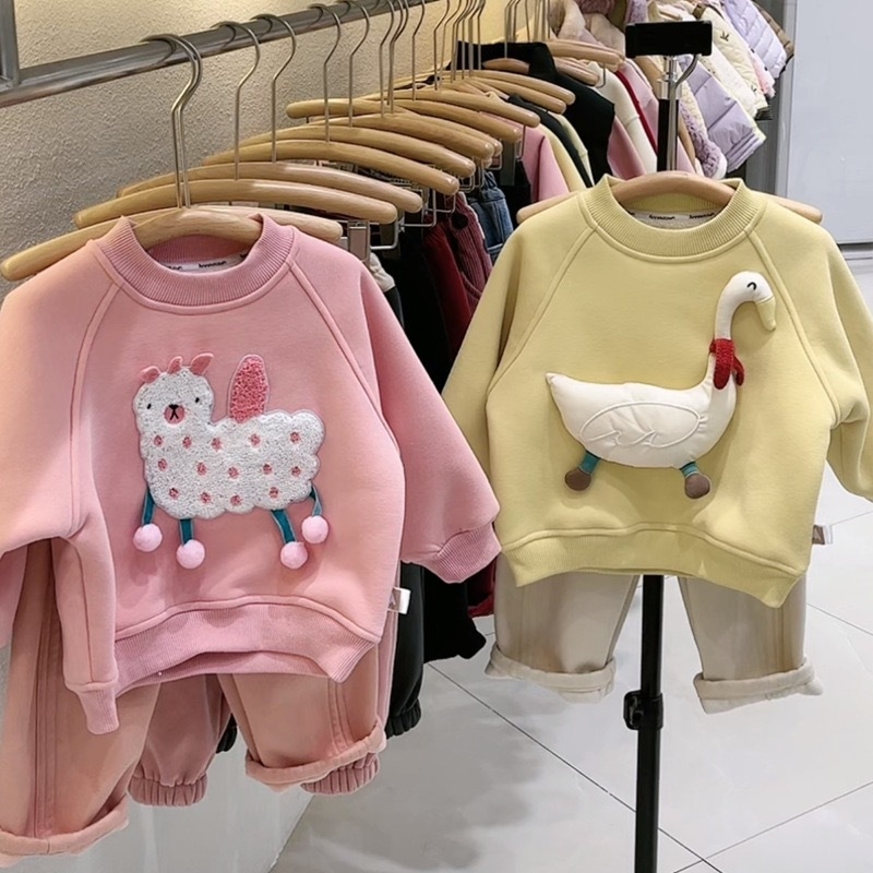 Laste kampsun bez kapuuts, Koreapärase stiiliga, karikatuuriline muster, fliisi vooder, puuvillane vooder, pullover