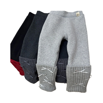 Colanți pentru fetițe din bumbac cu căptușeală de fleece, stil coreean, talie înaltă, talie elastică, iarnă, 90% bumbac