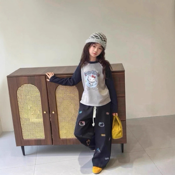 Két részes gyermek ruházat kartúnnyomással, pamut 80%, koreai stílus, téli szezon, 8+ éveseknek (140 cm felett)