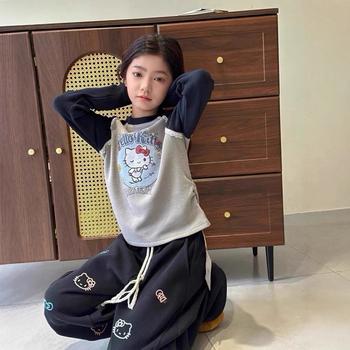 Két részes gyermek ruházat kartúnnyomással, pamut 80%, koreai stílus, téli szezon, 8+ éveseknek (140 cm felett)