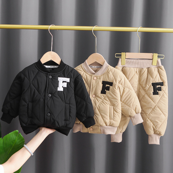 Set din două piese: jachetă căptușită din bumbac și pantaloni pentru băieți, iarnă, mâneci lungi, fără glugă