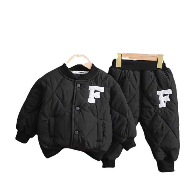 Set din două piese: jachetă căptușită din bumbac și pantaloni pentru băieți, iarnă, mâneci lungi, fără glugă