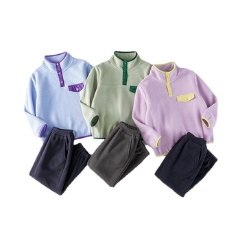 Set pentru copii din două piese, fleece tricotat – anti-static, mâneci lungi, fără glugă, imprimeu cu desene animate, unisex