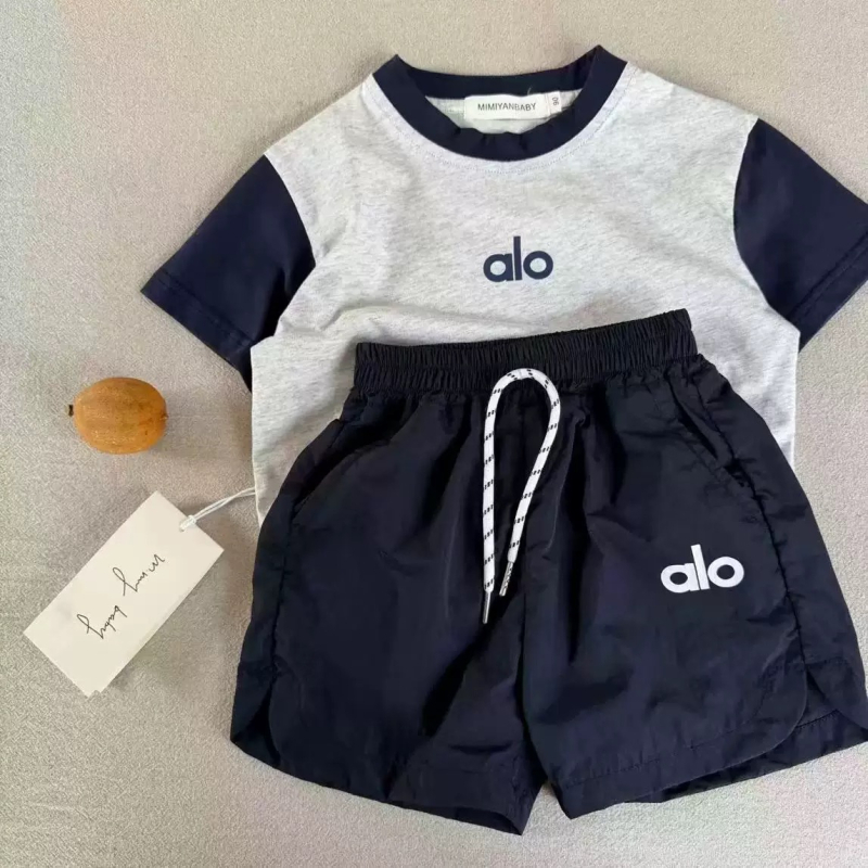 Dječji ljetni dvodijelni set, unisex, pamuk s mekanom obradom, gornji dio s kratkim rukavima + šorcevi, uzorak s slovima