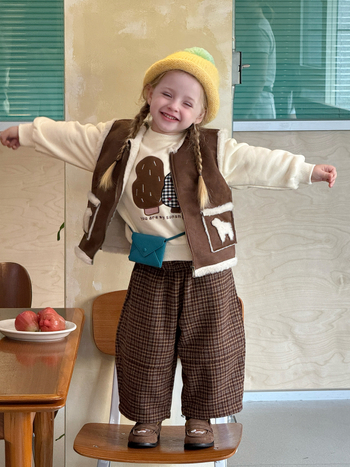 Set de iarnă pentru fetițe, două piese, stil coreean, mâneci lungi, închidere cu fermoar, imprimeu cu desene animate, material din amestec de bumbac