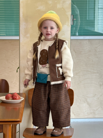 Set de iarnă pentru fetițe, două piese, stil coreean, mâneci lungi, închidere cu fermoar, imprimeu cu desene animate, material din amestec de bumbac