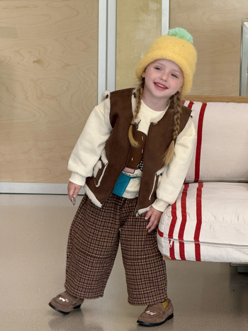 Set de iarnă pentru fetițe, două piese, stil coreean, mâneci lungi, închidere cu fermoar, imprimeu cu desene animate, material din amestec de bumbac