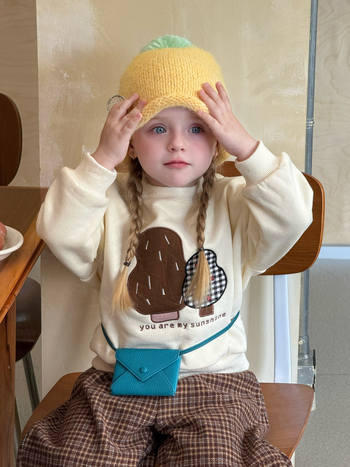 Set de iarnă pentru fetițe, două piese, stil coreean, mâneci lungi, închidere cu fermoar, imprimeu cu desene animate, material din amestec de bumbac