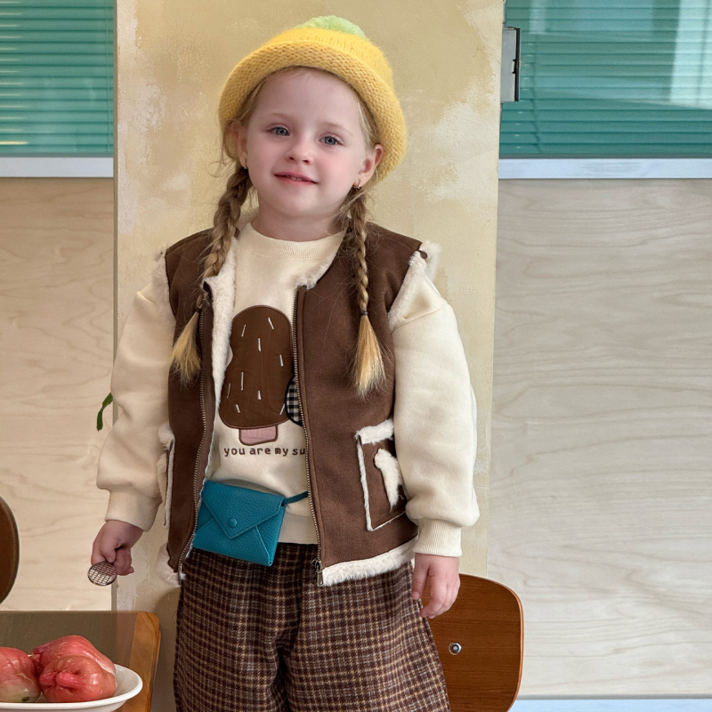 Set de iarnă pentru fetițe, două piese, stil coreean, mâneci lungi, închidere cu fermoar, imprimeu cu desene animate, material din amestec de bumbac