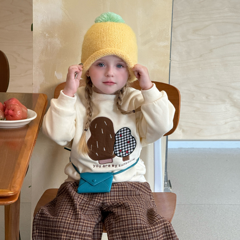 Set de iarnă pentru fetițe, două piese, stil coreean, mâneci lungi, închidere cu fermoar, imprimeu cu desene animate, material din amestec de bumbac