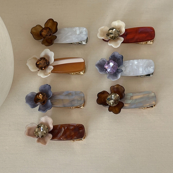 Klip na vlasy s 3D irisovým kvetom, ručná výroba, miešané materiály, duckbill klip, kórejský štýl