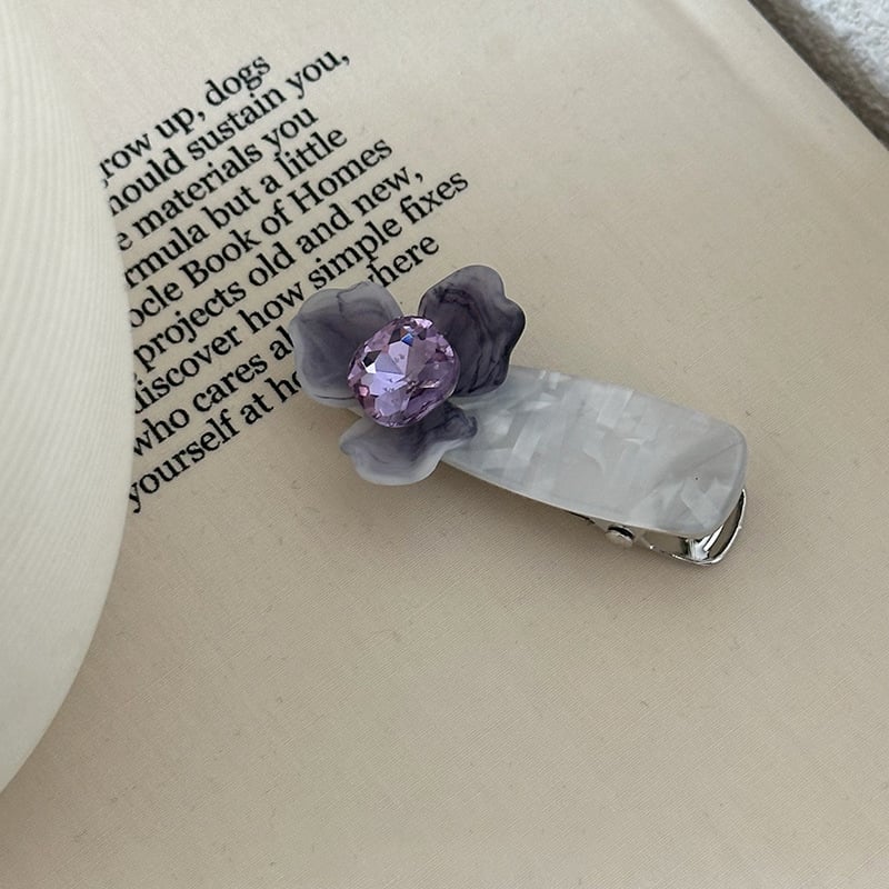 Klip na vlasy s 3D irisovým kvetom, ručná výroba, miešané materiály, duckbill klip, kórejský štýl