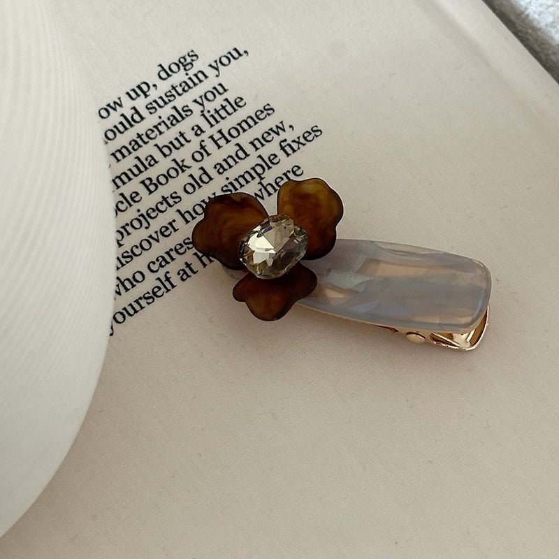 Klip na vlasy s 3D irisovým kvetom, ručná výroba, miešané materiály, duckbill klip, kórejský štýl