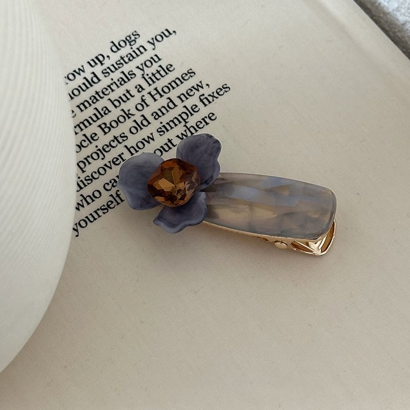 Klip na vlasy s 3D irisovým kvetom, ručná výroba, miešané materiály, duckbill klip, kórejský štýl