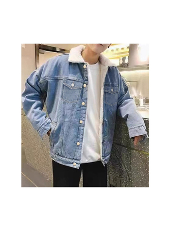 Pánske denimové sako s golierom, jednoradové zapínanie, hrubý denim, podšívka 70% bavlna, 30% polyester, 3D vrecká, dlhé rukávy, bez kapucne, zimný voľný strih