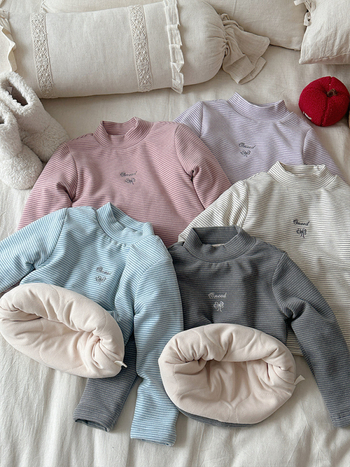 Lányoknak készült fleece-lével bélelt felső, kerek nyak, hosszú ujjú, koreai stílus, téli szezon