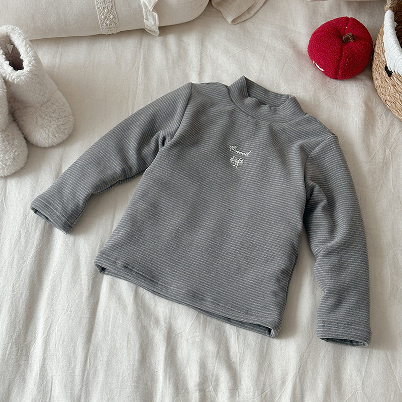 Lányoknak készült fleece-lével bélelt felső, kerek nyak, hosszú ujjú, koreai stílus, téli szezon