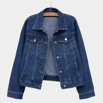 Ženska slim-fit traper jakna s dugim rukavima i polo ovratnikom, standardna duljina 50–65 cm