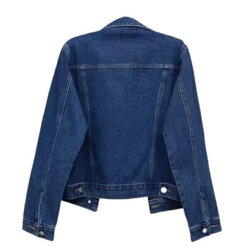 Ženska slim-fit traper jakna s dugim rukavima i polo ovratnikom, standardna duljina 50–65 cm