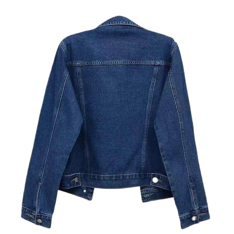 Ženska slim-fit traper jakna s dugim rukavima i polo ovratnikom, standardna duljina 50–65 cm