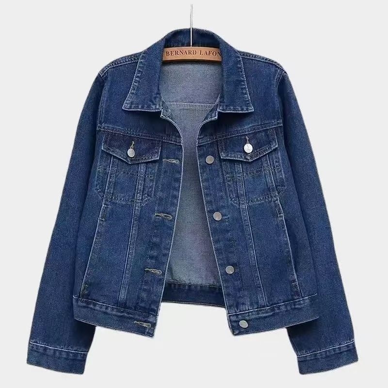 Ženska slim-fit traper jakna s dugim rukavima i polo ovratnikom, standardna duljina 50–65 cm