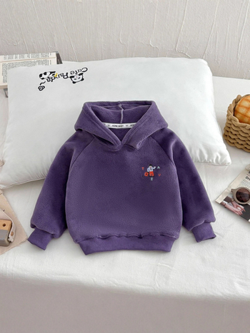 Hanorac pentru copii din fleece, cu glugă, căptușit dublu cu fleece, model desene animate, închidere tip pulover