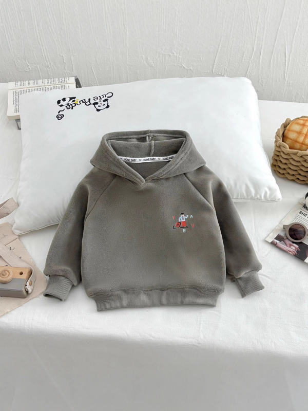 Hanorac pentru copii din fleece, cu glugă, căptușit dublu cu fleece, model desene animate, închidere tip pulover