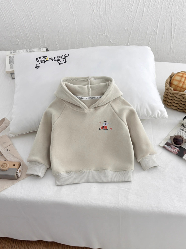 Hanorac pentru copii din fleece, cu glugă, căptușit dublu cu fleece, model desene animate, închidere tip pulover